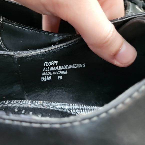 Vintage 90s y2k Mudd Floppy Black Vegan Faux Leather Heeled Cap Toe Oxfords 9.5 - Picture 6 of 8